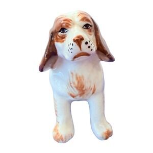 Vintage‎ Cocker Spaniel Figurine Japan Porcelain Dog Sad Eyes Brown White #2943